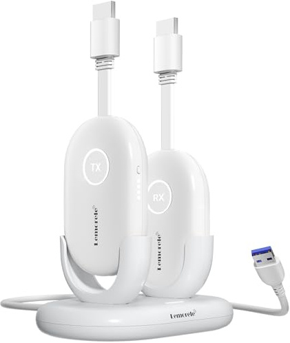 Lemorele HDMI Wireless Transmitter and Receiver with 2000mAh Battery Supports 8 TXs to 1 RX for Streaming File, Video from Laptop, PC, Camera to HDTV, Projector, 50M HDMI Transmission for Meeting Kit