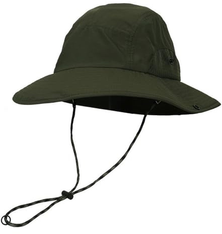 YAMEIZE Vattentät hinkhatt med snöre – för kvinnor män UV-skydd justerbar safari-hatt med rem fiskehatt vandring klättring, Armégrönt, one size