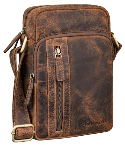 STILORD 'Amadeo' Elegante Männerhandtasche Umhängetasche Herren Klein Leder Crossbody Bag zum Umhängen Kleine Herrentasche 8,3 Zoll Tablet Ledertasche Echtleder, Farbe:avani - braun