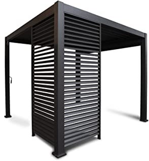 LECO-Lamellenpergola Deluxe – stilvolle Aluminium-Pergola 4 x 3 m mit Lamellen – anthrazit (Anthrazit, Lamellenwand 93 cm)