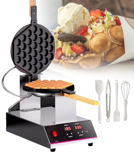 pealiritansemen Estación para Gofres De Burbujas De Calentamiento De Doble Cara, 1400 W, Mango De Madera Y Pantalla Digital, Rotación De 180°, para Food Trucks/Postres