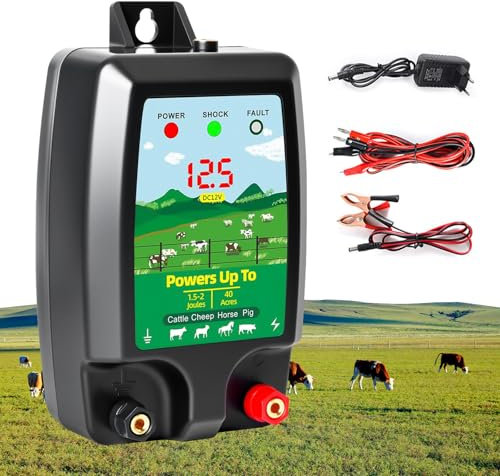 12 V Weidezaungerät mit LED-Anzeige, Reichweite 15 km, 2 Joule, 12 kV, zum Schutz von Nutztieren, Geflügel, Weiden und Gärten (B)