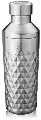 Viski Paragon Stainless Steel Cocktail Shaker, Double-Walled Drink Mixer with Built-in Strainer and Measuring Cap, Perfect for Cocktails, Martini, Mojito, Margarita, 23 oz, Set of 1, Platinum