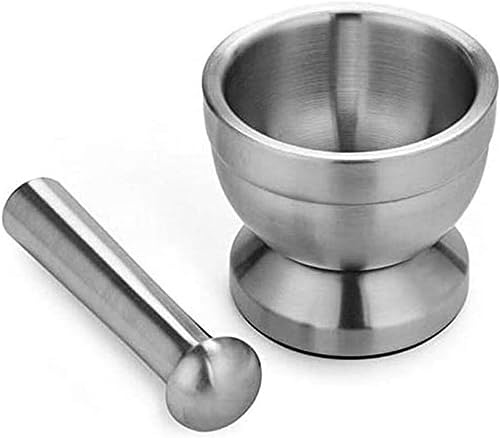 Mortel och mortelstöt, Mortel och stöt Kryddkvarnset i rostfritt stål, silver