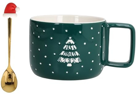 Tognana, Mug 420cc con cucchiaino - Cappello Natale, New Bone China, Verde
