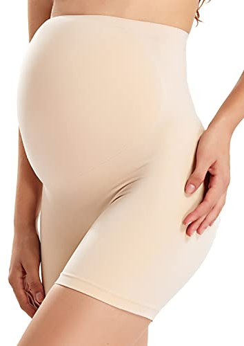 Gratlin Damen Seamless Umstands Schwangerschaft Unterhose Shorts Beige L