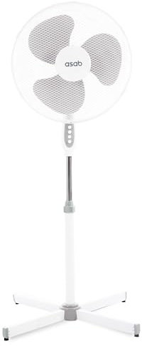 ASAB 16 Pedestal Fan for Bedroom Living Room Cooling Standing Fan 3 Blade Oscillating Fan Home Office Cooling Electric Fan 3 Speed Settings Adjustable Height Non Slip Feet Steel Mesh Grill - White