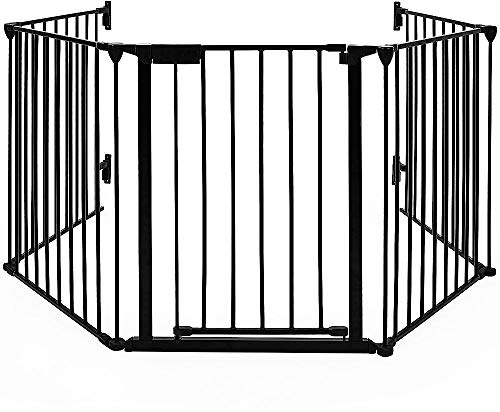 Barrière de sécurité enfant - GRANDE VERSION 3M | Barrière de protection cheminée | 5 panneaux – Pré-assemblé 310 * 2.5 * 75cm (Noir, 310 * 2.5 * 75cm)