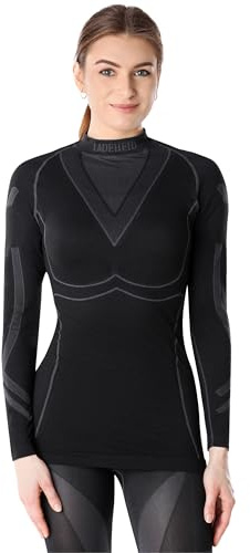 Ladeheid Thermounterwäsche Damen Funktionsunterwäsche Langarm Shirt Thermoaktiv LAGI004 (Schwarz/Graphite, M)