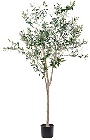 Artificial Olive Tree for Living Room Decor, 6FT Bendable Fake Plants Artificial Indoor, Faux Silk Plant Fake Trees in Potted with Oliver Branch Leaves and Fruits for Modern Home House Office Décor