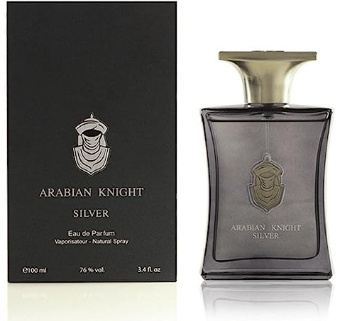 Arabian Oud ARABIAN KNIGHT SILVER 100 ml | Eau de Parfum für Ihn | Geranienblüte, Cashmeran, Amber und Vanille | Holziger und bernsteinartiger Duft.