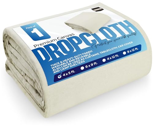 Utopia Drop Cloth for Painting (4x5 ft, 1 Pack) Washable and Reusable Canvas Fabric for Furniture & Floor Protection Highly Absorbent Paint Cover - Duck Dropcloth for Outdoor and Indoor Use