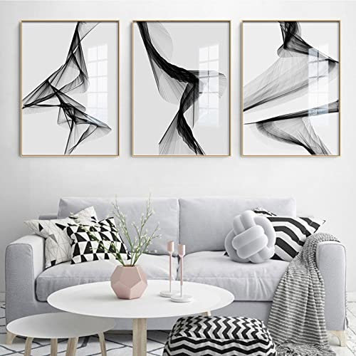 WMLBK 3er Set Wandbilder,Abstrakt Schwarz und Weiß Grau Modern Nordic Wandbild Design-Poster Dekoration Wandkunst Malerei Bild,Ohne Rahmen (60x80cm)