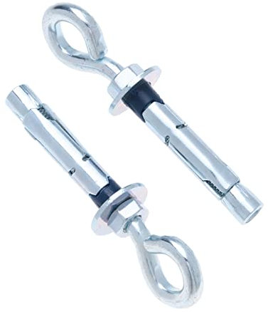 M6 Cáncamo, tornillo de gancho de ojo con espiga de acero expandible, manguito de metal de 8 mm y perno de gancho de anclaje de 6x45 mm con tuerca hexagonal, para hormigón y piedra (10 pz)