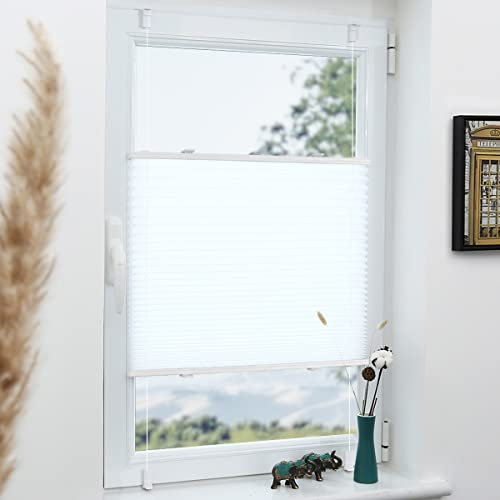 Grandekor Plissee Klemmfix ohne Bohren Weiß 95x120cm(BxH) Plissees lichtdurchlässig Blickdicht Jalousien ohne Bohren Fensterrollo Klemmrollos Sonnenschutz Sichtschutz Faltrollo Rollos für Fenster