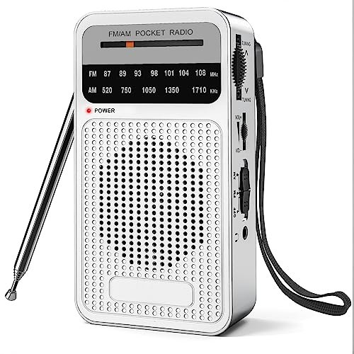 Portable Radio AM FM, Goodes Transistor Radio with Speaker, Headphone Jack, 2AA Battery Operated Radio for Long Range Reception, Pocket Radio for Indoor, Outdoor and Emergency - Silver