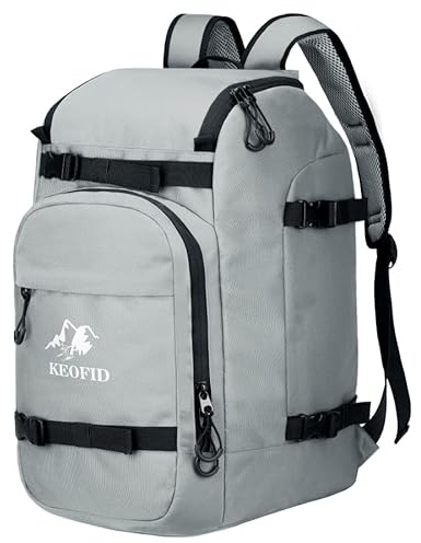 KEOFID Ski Boot Bag Backpack, Waterproof 50L Ski Bag, Travel Backpack for Ski Helmet, Snowboard and Accessories(Gray)