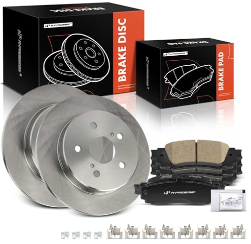 A-Premium 11.06 inch (280.9 mm) Rear Solid Disc Brake Rotors + Ceramic Pads Kit Compatible with Select Toyota and Lexus Models - Camry, RAV4, Corolla Cross, Avalon, Venza, C-HR, ES350, UX200, 6-PC Set