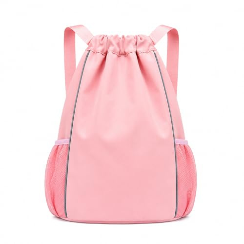 FAVORTALK Girls Drawstring Gym Bag Waterproof Drawstring Backpack with Outside Zipper Pocket Dry and Wet Separation for School Sport Swimming Travel Swimming Sports Gym Bag, Pink 18211