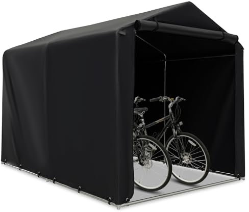 COSTWAY 7x5.2FT Outdoor Storage Shed, Waterproof Garden Bike Tent with Roll-up Zipper Door and Gloves, Galvanized Steel Motorcycle Tool Storage Shelter Carport for Patio Yard Garage (Dark Grey)