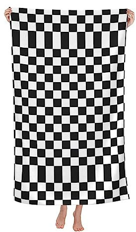 DRTGEDS Klassische Strandtücher in Schwarz und Weiß kariert, übergroß, 81,3 x 132,2 cm, ultra-saugfähig und fusselarm, Pool-Handtücher für Erwachsene