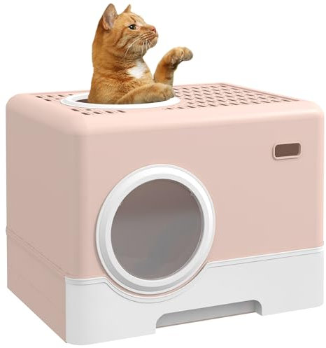 PawHut Arenero para Gatos Inodoro para Mascotas con Pala Bandeja Extraíble 2 Puertas Entrada Principal y Salida Superior 52x41x38,5 cm Rosa