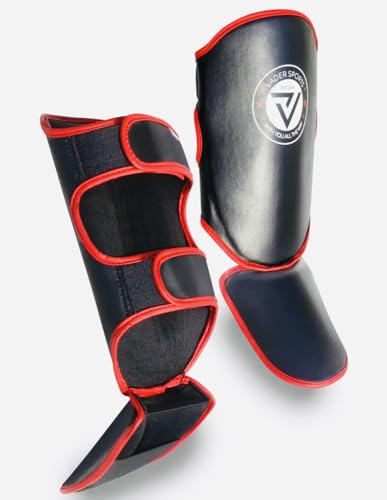 VADER Shin Guards for Kickboxing, Muay Thai, Martial Arts Shin Instep Pads for Kids/Adults Foot & Leg Protection Sparring Training Shin Pad for BJJ Karate Boxing Taekwondo (Black, M)