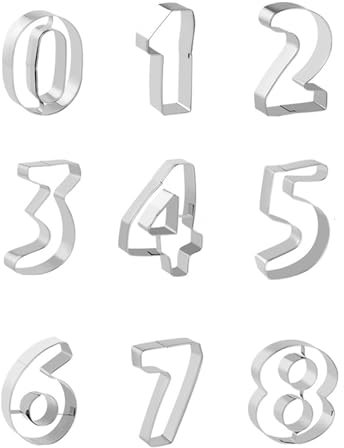 HLMYER 9 Pcs Number Cookie Cutters, 0-8 Set, Stainless Steel, Washable, Reusable, Perfect for Fondant, Icing, Dough, Cake, Biscuit