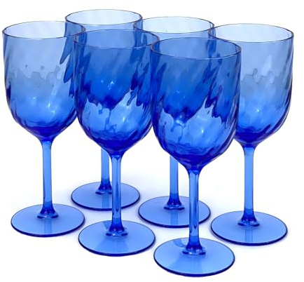 Yalin Juego de 6 vasos apilables irrompibles de plástico acrílico de 443 ml para vino y agua. (Azul, 443 ml)