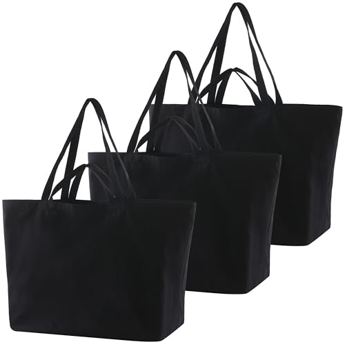 Extra Large Canvas Tote Bag - 27 X 16 X 8 Heavy Duty Reusable Shoulder Bag Personalized Custom Tote for Shopping (3, Black)