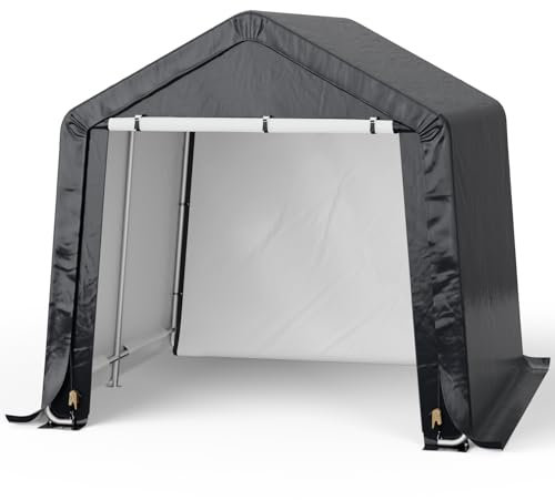 XEMQENER Bike Storage Shed 8x8 FT, Large Waterproof Outdoor Bike Tent, Portable Garage Car Shelter with Galvanized Steel Frame for Motorbike, Garden Tools, 240x240x230 cm, Dark Grey