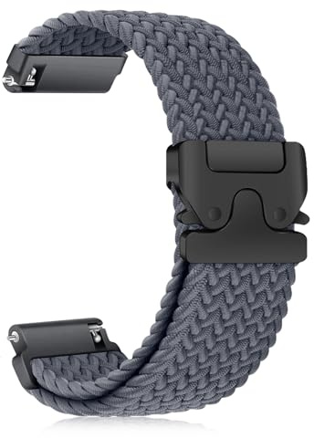 CiimWaa Vävda klockband 18 mm/20 mm/22 mm, flätat nylonarmband fallskärmsspänne remmar, töjbara sportband ersättning kompatibel med Huawei/Garmin/Ticwatch [18 mm grå]