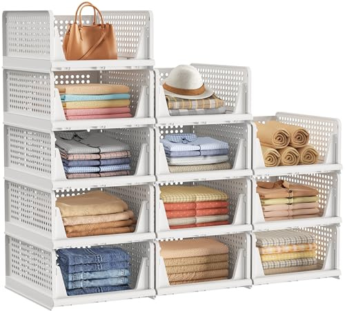 SIMPDIY Wardrobe Storage Organiser, 12 Pack Stackable Storage Baskets