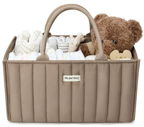 Blissful Diary Organizer per pannolini, Organizer Fasciatoio, Cesto Prodotti Neonato, Cestino di Archiviazione Elegante per Necessità Neonatali e Stazione per Luiers, Marrone Moka