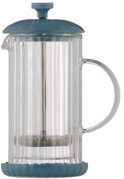 Price & Kensington Luxe French Press Bluebell Cafetiere 350 ml (up to 1-1.5 small cups Double Wall Glass Coffee Maker with Stainless Steel Plunger Filter, Ceramic Coaster