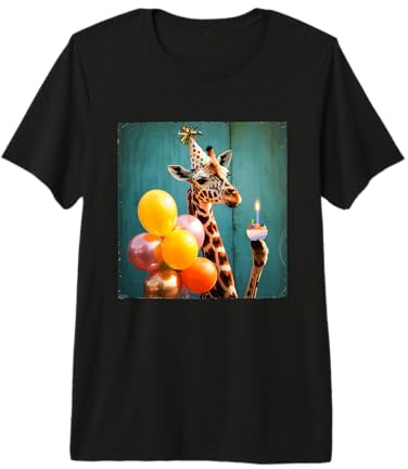 Palloncini per Festa di Compleanno a Forma di Giraffa, con Cappello e Cupcake Maglietta Premium