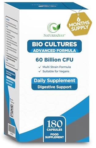 Bio Cultures Complex Probiotics & Prebiotics 60 Billion CFU – 6 Month Supply - for Gut Health with Lactobacillus Rhamnosus - for Women and Men - 180 Vegan Capsules