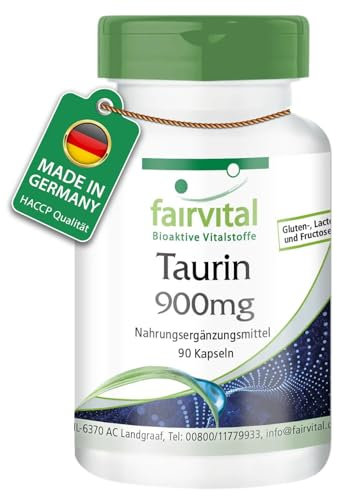 Fairvital | Taurine 900mg - Fortement dosé - VEGAN - 90 gélules - Qualité allemande