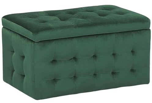 Beliani Pouf Cassapanca Imbottito in Velluto Verde Scuro Stile Chesterfield
