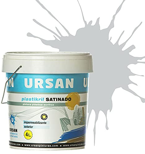 U URSAN - Plastikril Satinado, Pintura Exterior Satinada - Pintura Impermeabilizante - Indicada para Fachadas con Alta Resistencia a Agentes Atmosféricos - GRIS PLATINO 4L