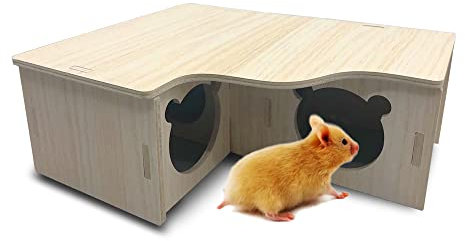 Eyksta Hamster Haus Holz, Mehrkammernhaus, Spielplatz, Haus für Zwerghamster, Rennmäuse, Degus, (22.5 * 18 * 8 cm)