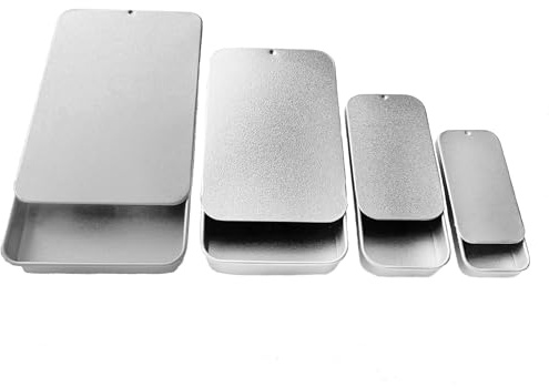 SHC Web Set of 4 Rectangular Tin with Sliding Lid 10ml/20ml/40ml/50ml - Small Travel Container/Sweets/Lip Balm/Favour/Gift/Pill/Cosmetic Box