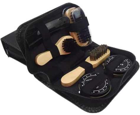 LOJAX Kit lustrascarpe, Kit cura scarpe in pelle, Set da 8 pezzi, Compatibile con scarpe di tutti i colori, Facile da usare, Alta lucentezza, Idratazione continua