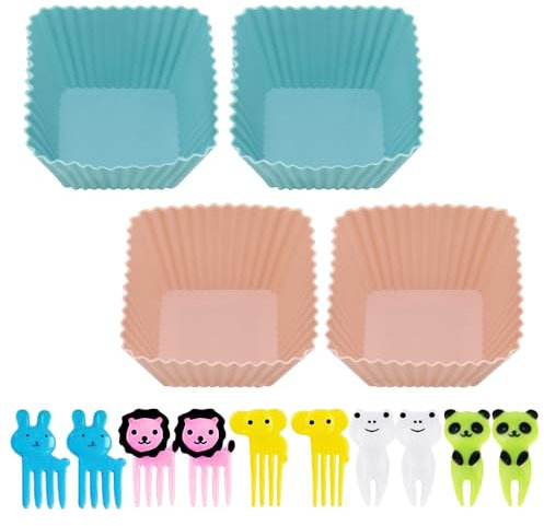 USHXVG 4 Square Muffin Boxes, 1 Portion With 10 Fruit Forks, Lunch Box Accessories, Lunch Box Accessories, Lunch Box Divider Box, Lunch Cake Box, Kitchen Lunch Baking Cup
