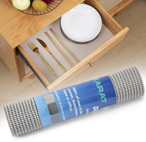 KARAT Schubladenmatte 30 x 150 cm - zuschneidbare Schubladeneinlage, Unterlage, Schrankpapier, Antirutschmatte für Küchenschränke, Küchenschrankmatten, Küchenschubladeneinsatz (Pearl) (Grau)