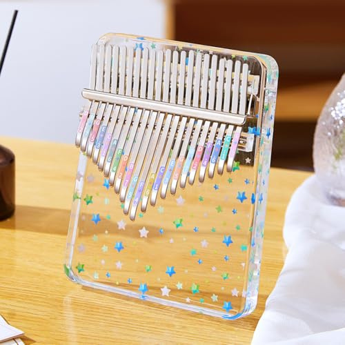 Hapihom 17-Ton-Kalimba mit Klaviertasche, Daumenklavier,transparentes Fingerklavier aus Acryl mit Bedienungsanleitung Stimmhammer Soundaufkleber Reinigungstuch für Kinder und Erwachsene Anfänger
