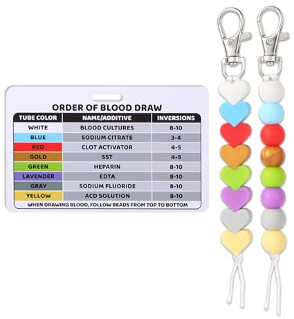 2pcs Order of Blood Draw Beads with Reference Card, Badge Reel Accessories Vertical Badge Card Phlebotomy Essential Nursing Supplies Badge Buddy for Work School Hospital Student Nurse Graduation Gift