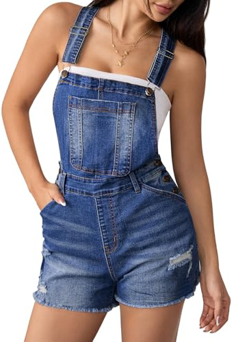Sovoyontee Salopette courte rétro en denim pour femme, 673 bleu foncé, M