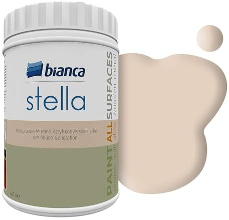 Bianca Stella Pintura para muebles premium sin lijado para cocina y baño, Beige arena, Brillante, 1000ml, a base de agua, pintura acrílica para todas las superficies, madera, azulejos, metal