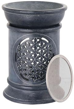 NKlaus Rökelsestövlar 10 x 7,6 cm täljsten – livets blomma, handsnidad med rökelsesil och gravyr, för meditation, dekoration, ritualer och aromaterapi 16687